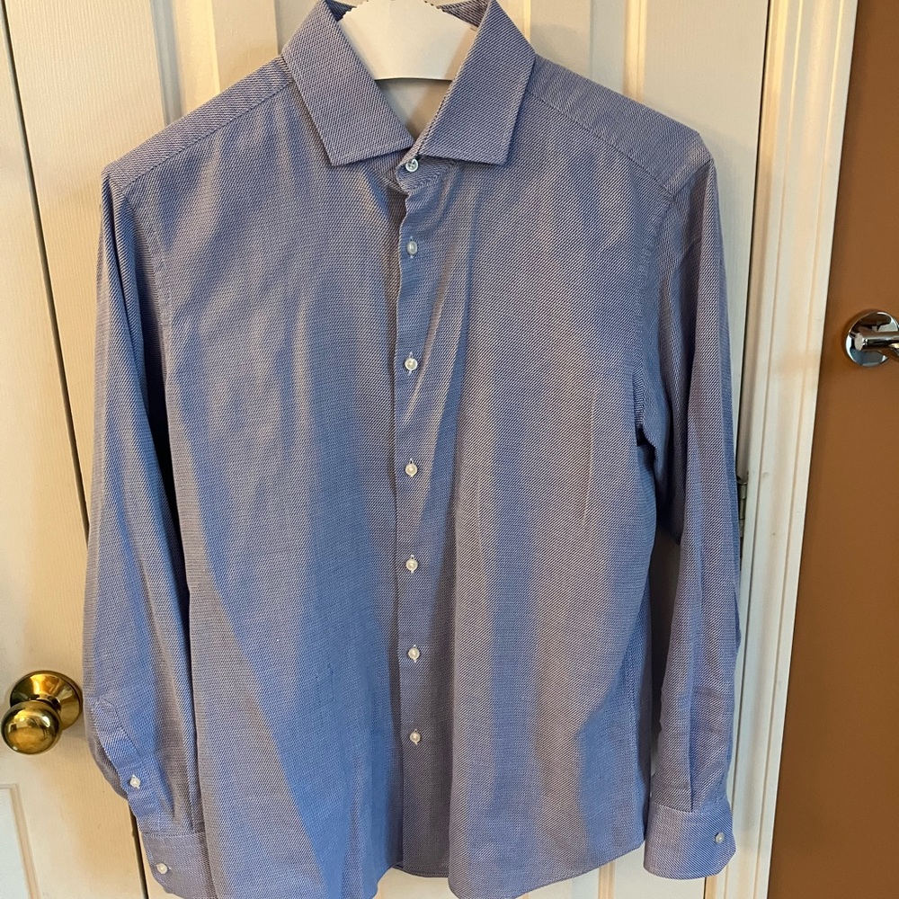 Hugo Boss Men’s Casual Button Down Shirt, 42 16 1/2, Blue / White